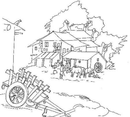 Деревня раскраска для детей