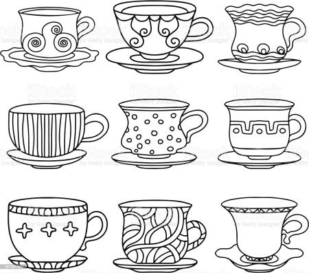 Посуда с геометрическим рисунком для раскрашивания