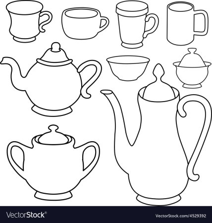 Трафарет чайник чашечка и сахарница