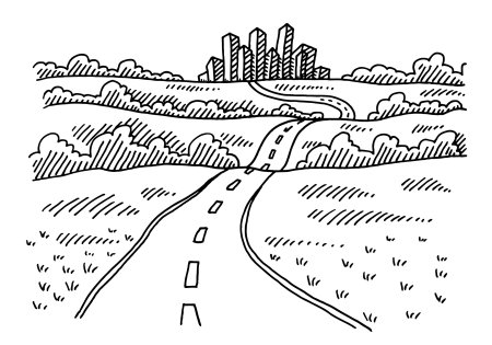 Пейзаж с дорогой контур