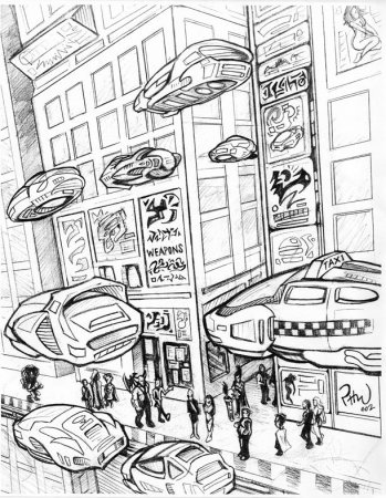 Рисунок город в будущем карандашом