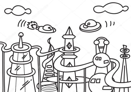 Город будущего раскраска легкая