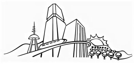 Эскиз города будущего карандашом