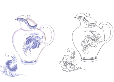 Разукрашка посуда Гжель