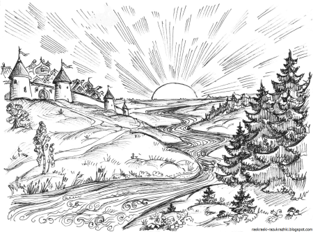 Раскраска пейзаж природы