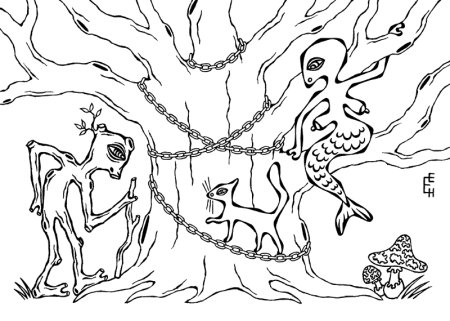 Раскраска Пушкина у Лукоморья дуб зеленый