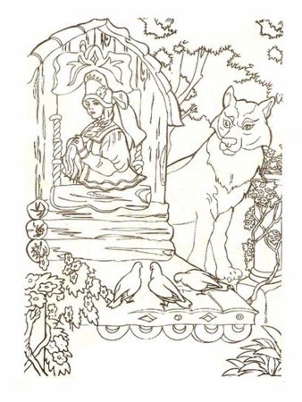Раскраска Пушкина у Лукоморья дуб зеленый