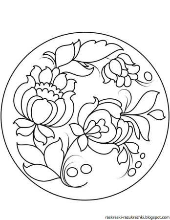 Гжельская роспись тарелка раскраска для детей