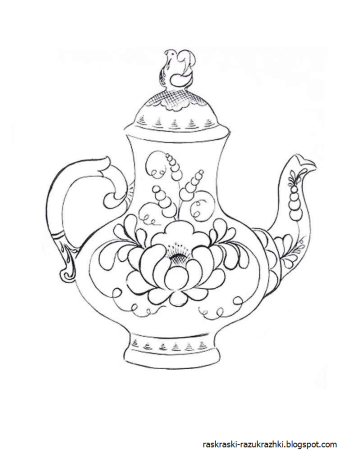 Раскраска чайный сервиз Гжель