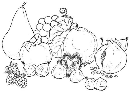 Осенние овощи и фрукты раскраска