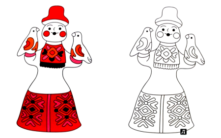 Каргопольская игрушка Тяни Толкай рисунок