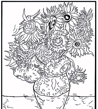 Ван Гог Подсолнухи раскраска