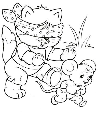 Мышонок и котенок раскраска