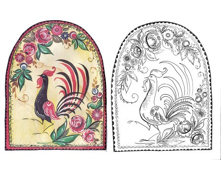 Городецкая роспись дощечка раскраска