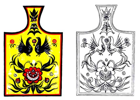 Раскраска кухонная доска Городецкая роспись