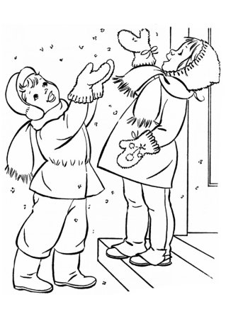 Дети зимой раскраска