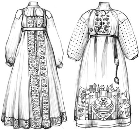 Эскиз русского народного праздничного костюма