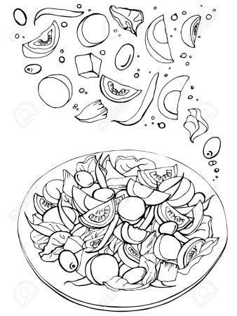 Раскраска овощной салат в тарелке