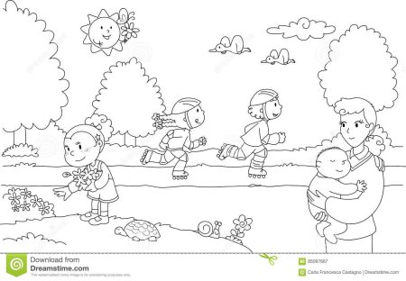 Дети зимой раскраска