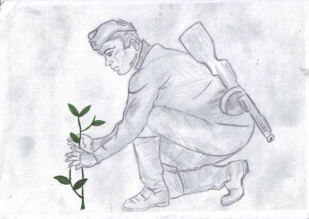 Солдат с цветами рисунок