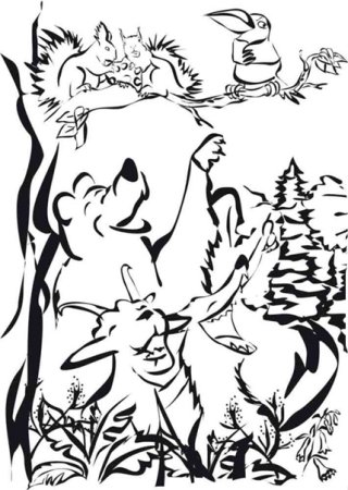 Ворона и лисица раскраска