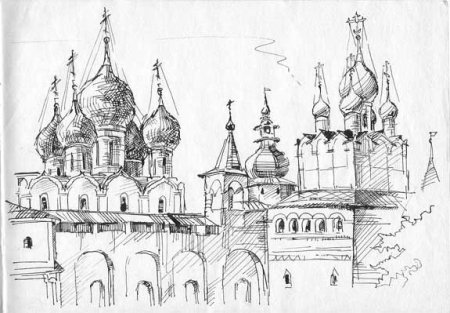 Ипатьевский монастырь Кострома рисунок вектор