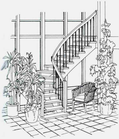 Раскраска дом с лестницей