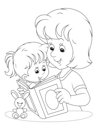 Раскраска девочка с мамой