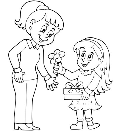 Раскраска мамы с ребенка с книгой для детей