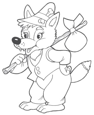 Волк из сказки Теремок раскраска