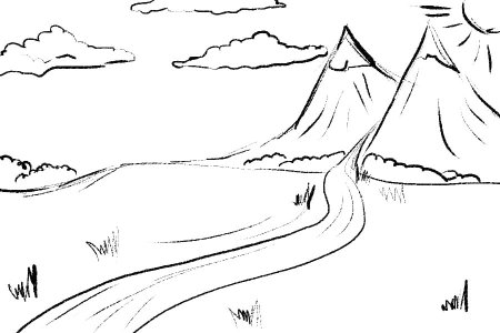 Раскраска горы и море