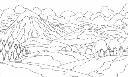 Раскраска пейзаж горы