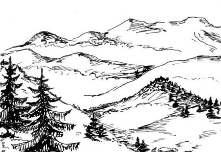 Воздушная перспектива горы карандашом