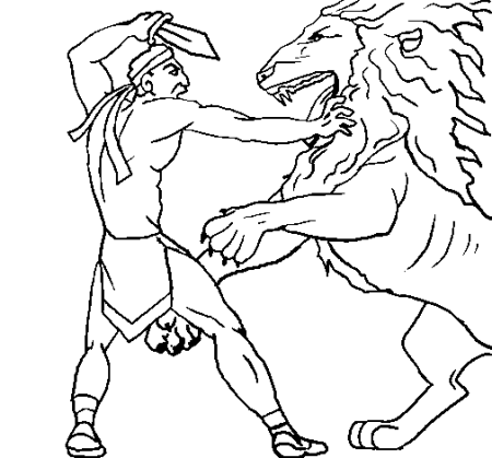 Раскраска Геракл и немейский Лев
