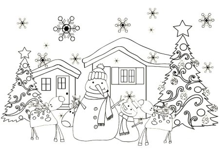 Домик с елкой раскраска