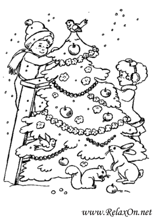 Рисунок-раскраска по сказке ёлка