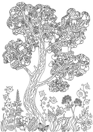 Сказочное дерево раскраска