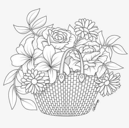 Раскраска корзина с цветами