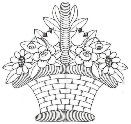 Раскраска корзина с цветами