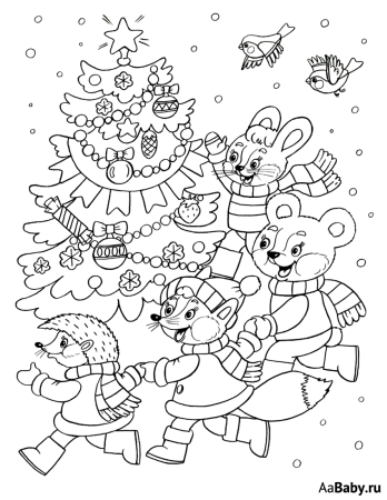 Дети наряжают елку раскраска