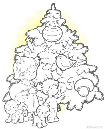 Хоровод детей у елки раскраска