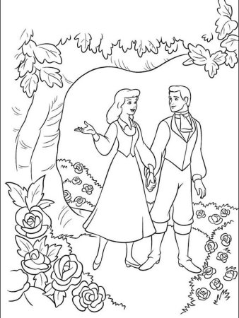 Принц и принцесса в саду раскраска
