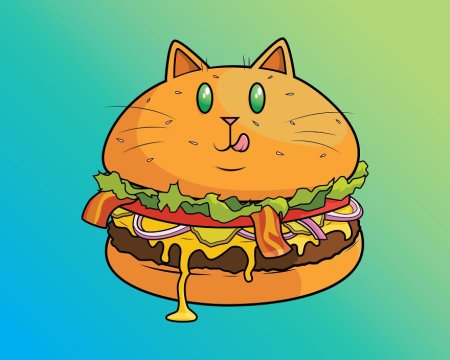 Милый котик на бургере