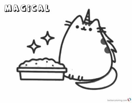 Раскраска кот Пушин Единорог