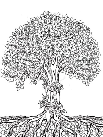 Дерево с корнями эскиз