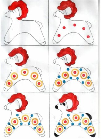 Дымковская лошадка трафарет