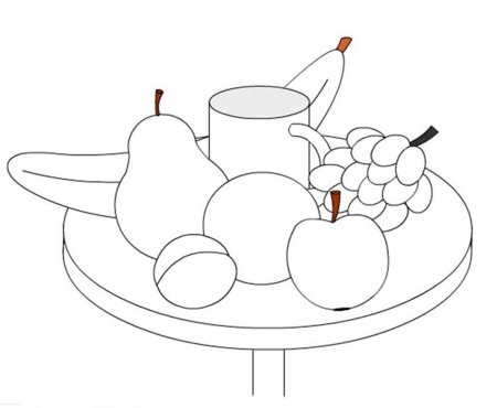 Раскраска натюрморт с фруктами на столе