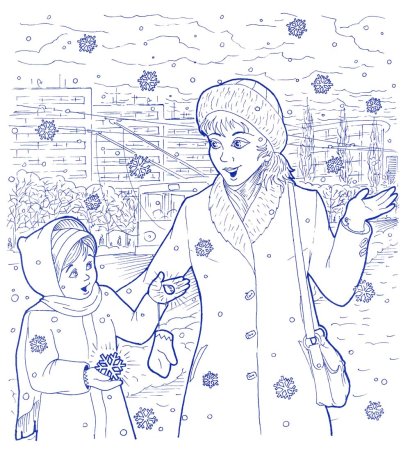Раскраска мама зимой