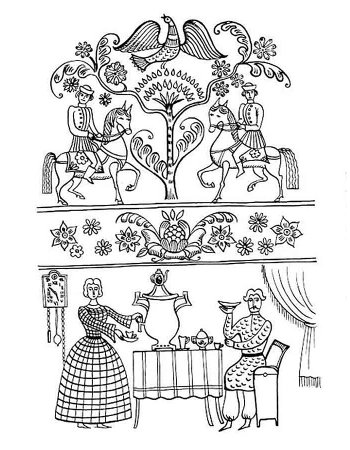 Раскраска кухонная доска Городецкая роспись