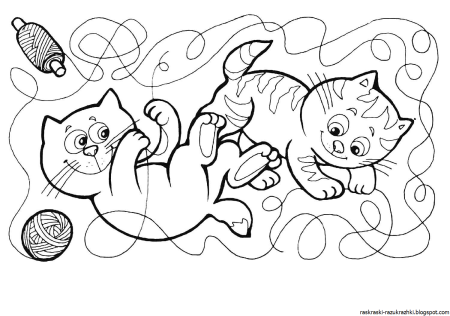 Котенок с клубком раскраска